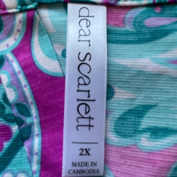 Dear Scarlet size 2X colorful short sleeve office work casual floral paisley - Picture 5 of 16